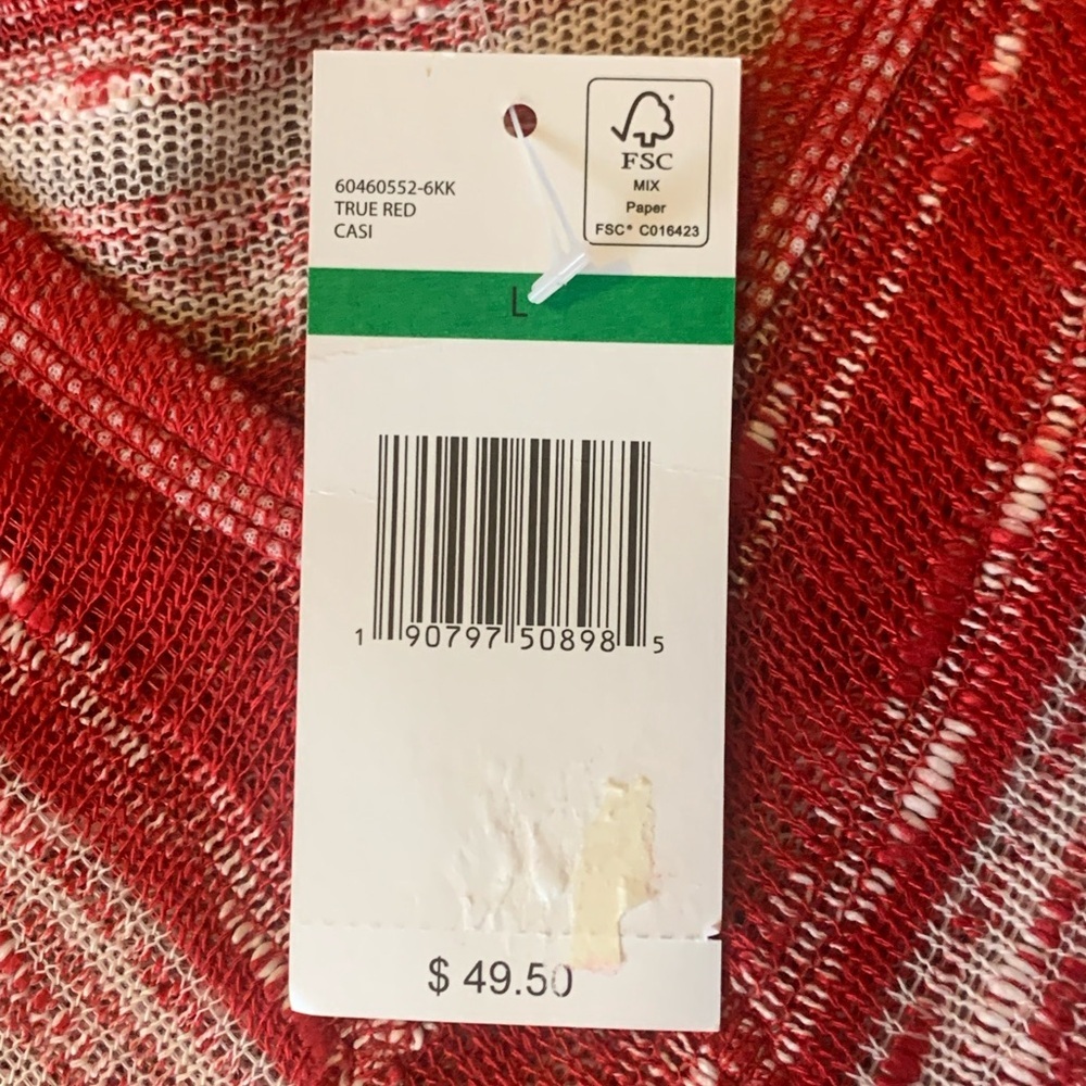 Vintage America NWT Tank Top Large Red and White Patterned Stripes - Picture 3 of 6